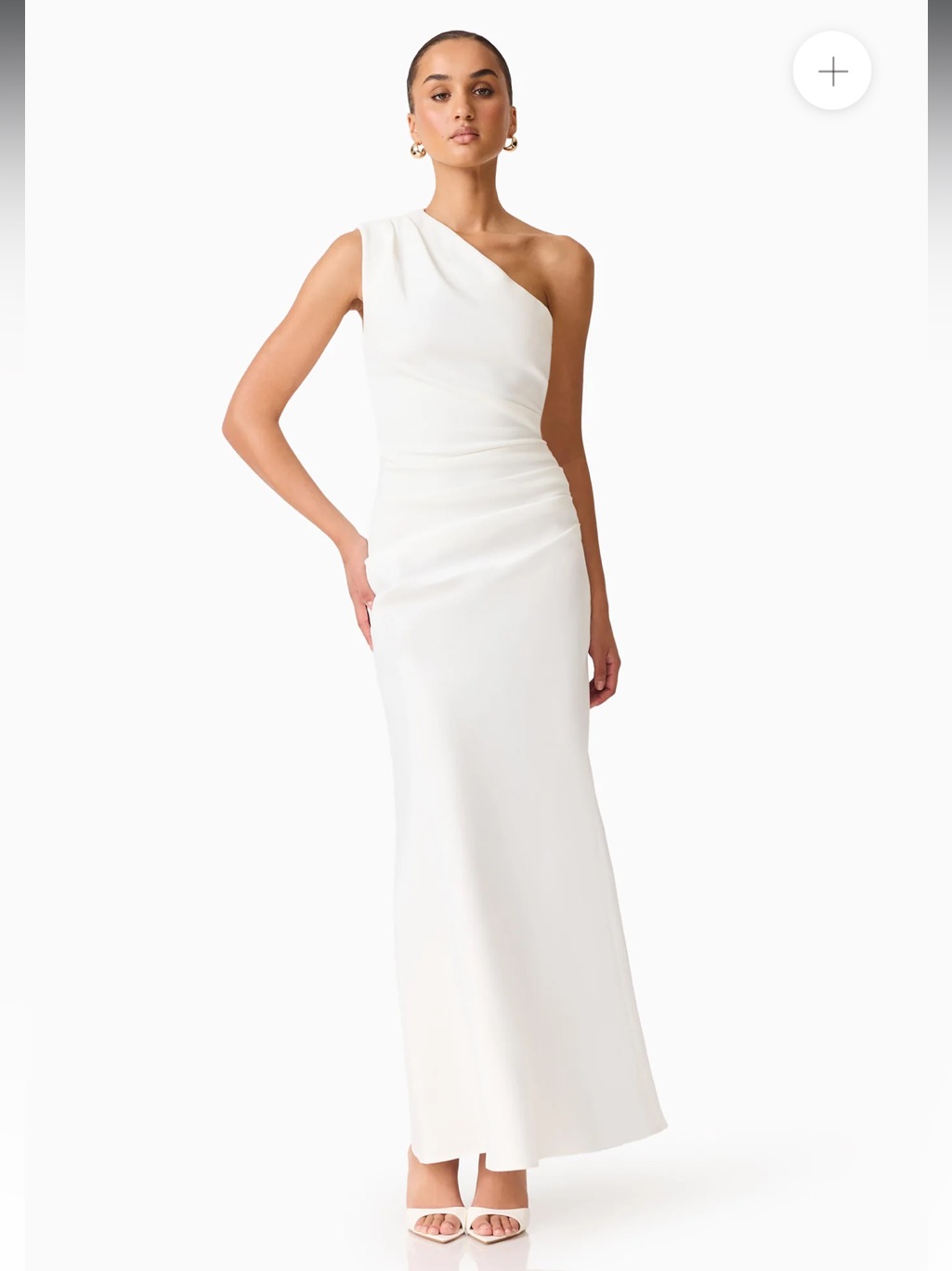 Elliatt Skye White One Shoulder Bella Crepe Satin Maxi Dress Gown Size Medium